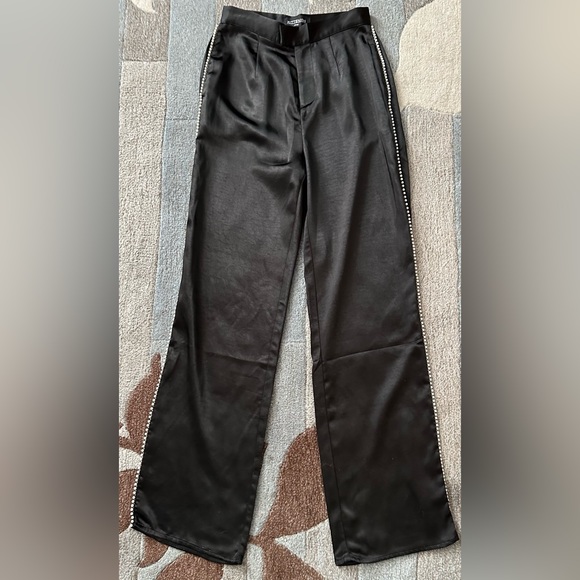 KITTENISH Black Satin Trousers with Pearl Strand “Racing Stripes” - Picture 3 of 8